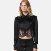 Lace-Trim Satin Crop Shirt Lace-Trim Satin Crop Shirt