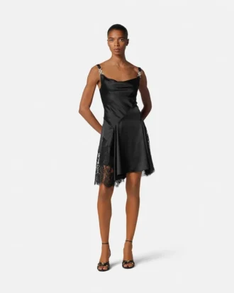 Lace-Trim Satin Mini Dress