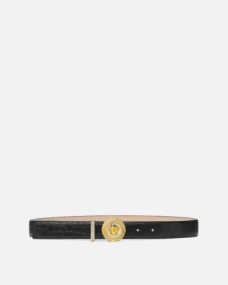 Medusa Biggie Embellished Croc-Effect Belt 3 cm