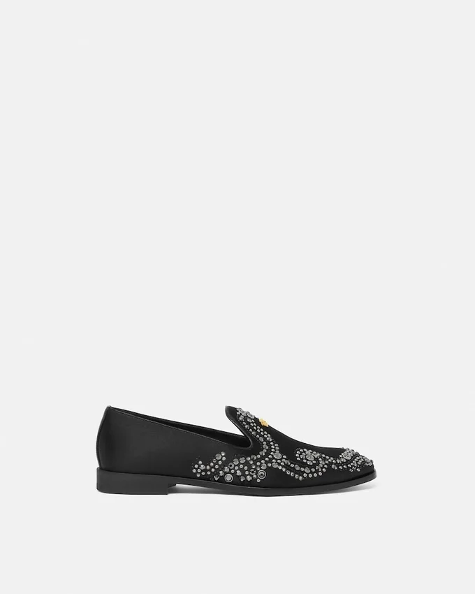 Medusa Embellished Satin Slippers Medusa Embellished Satin Slippers
