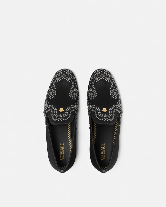 Medusa Embellished Satin Slippers Medusa Embellished Satin Slippers
