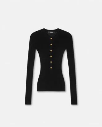 Merino Wool Ribbed Knit Henley Top