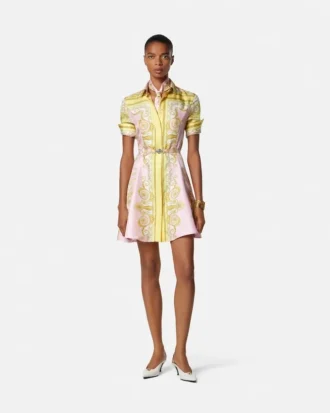 Printed Silk Twill Mini Shirt Dress