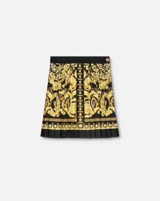 Printed Silk Twill Pleated Mini Skirt