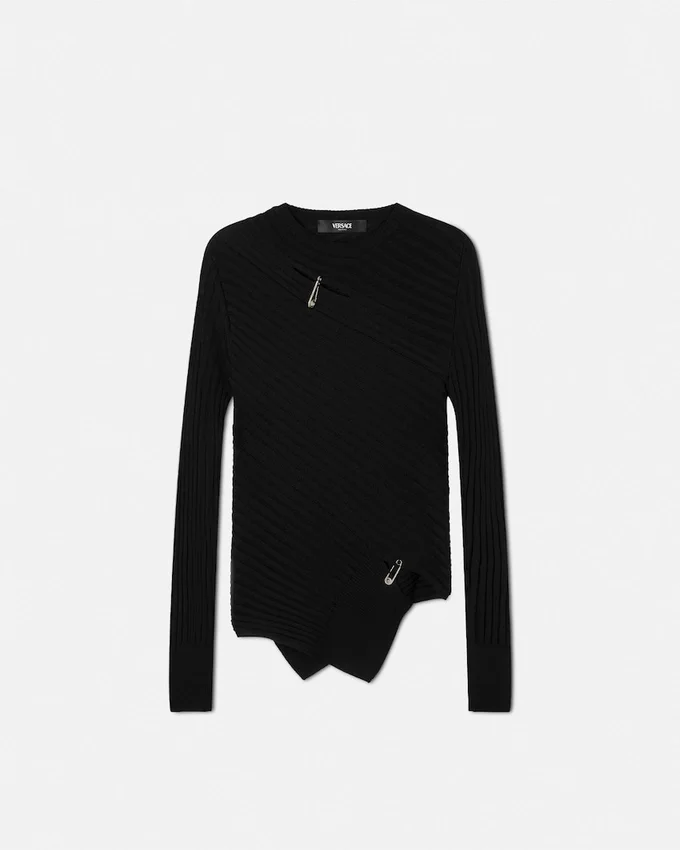 Safety Pin Asymmetric Ribbed Knit Sweater Safety Pin Asymmetric Ribbed Knit Sweater