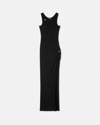 Safety Pin Ribbed Knit Draped Gown