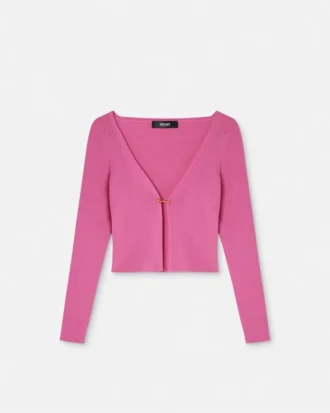 Safety Pin Ribbed Knit Fitted Cardigan