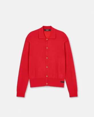 Silk-Cotton Knit Polo Cardigan