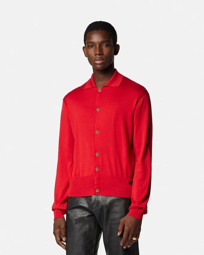 Silk-Cotton Knit Polo Cardigan Silk-Cotton Knit Polo Cardigan