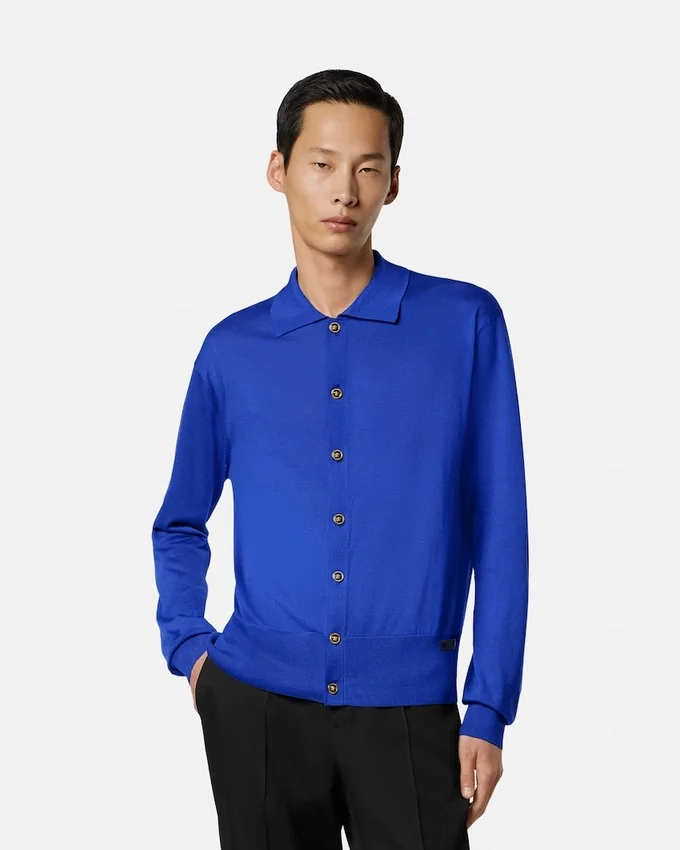 Silk-Cotton Knit Polo Cardigan Silk-Cotton Knit Polo Cardigan