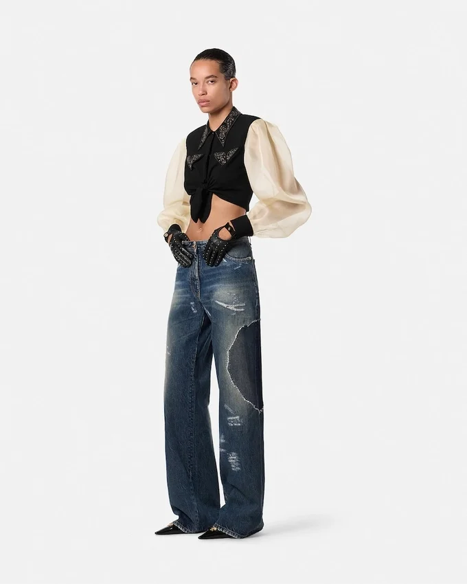 Studded Georgette Crop Shirt Studded Georgette Crop Shirt
