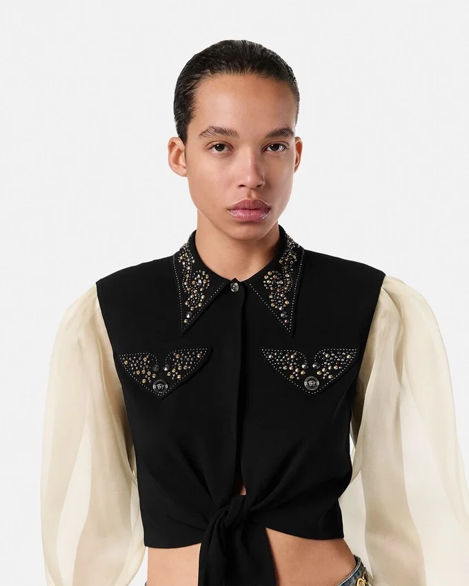 Studded Georgette Crop Shirt Studded Georgette Crop Shirt