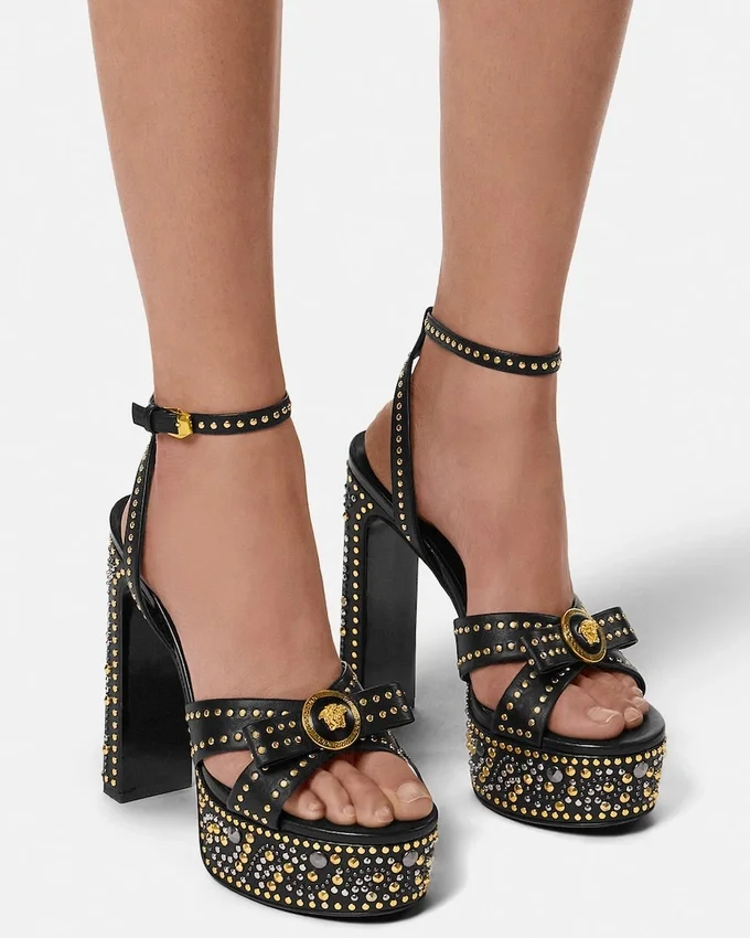 Studded Gianni Ribbon Sandals 140 mm Studded Gianni Ribbon Sandals 140 mm