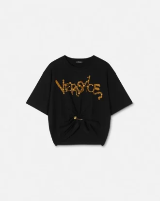 Studded Safety Pin Crop T-Shirt