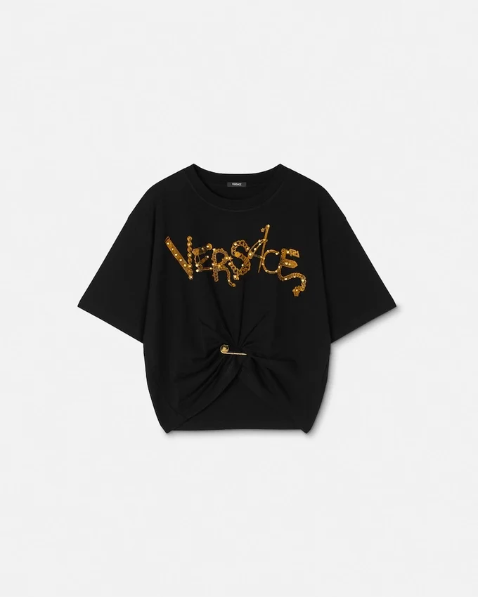 Studded Safety Pin Crop T-Shirt Studded Safety Pin Crop T-Shirt