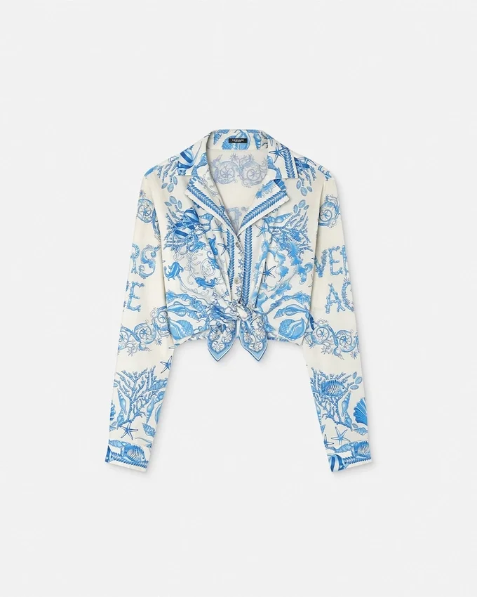 Underwater Barocco Knotted Crop Cotton Shirt Underwater Barocco Knotted Crop Cotton Shirt