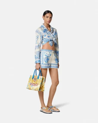 Underwater Barocco Knotted Crop Cotton Shirt