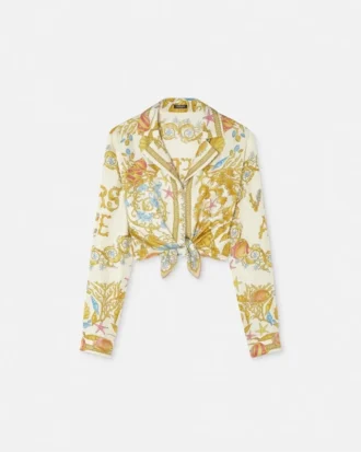 Underwater Barocco Knotted Crop Silk Shirt