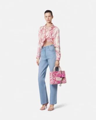 Underwater Barocco Knotted Crop Silk Shirt