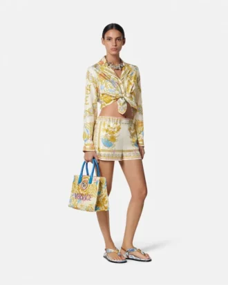 Underwater Barocco Knotted Crop Silk Shirt