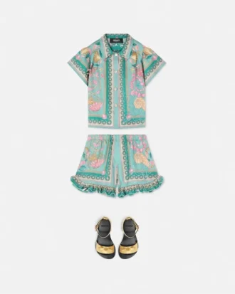 Underwater Barocco Ruffled Silk Kids Shorts
