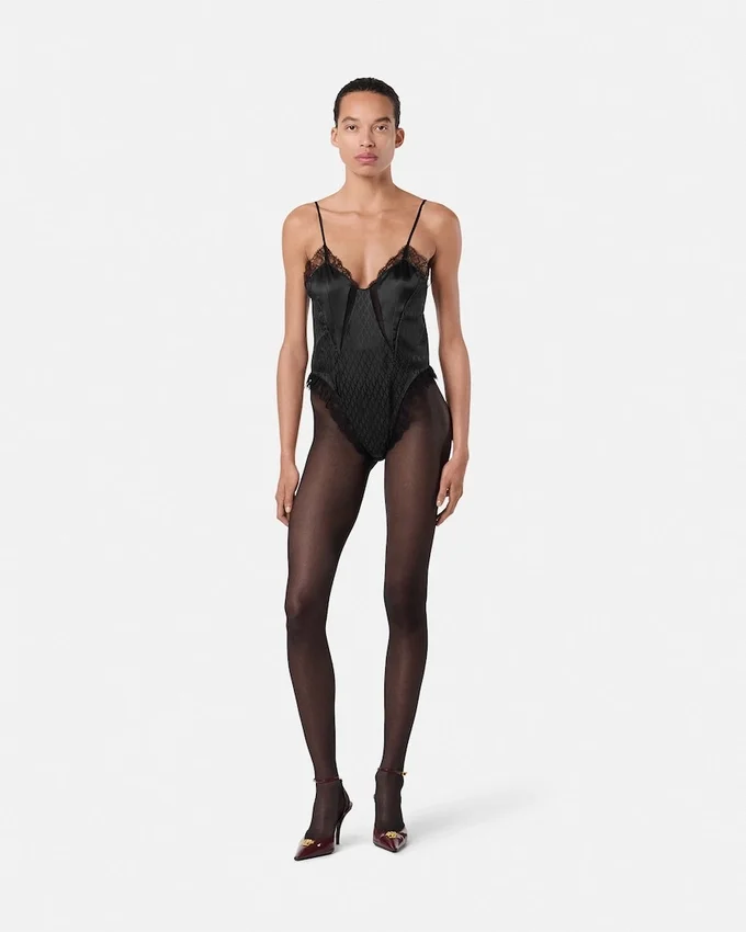 V Allover Jacquard Silk Bodysuit V Allover Jacquard Silk Bodysuit