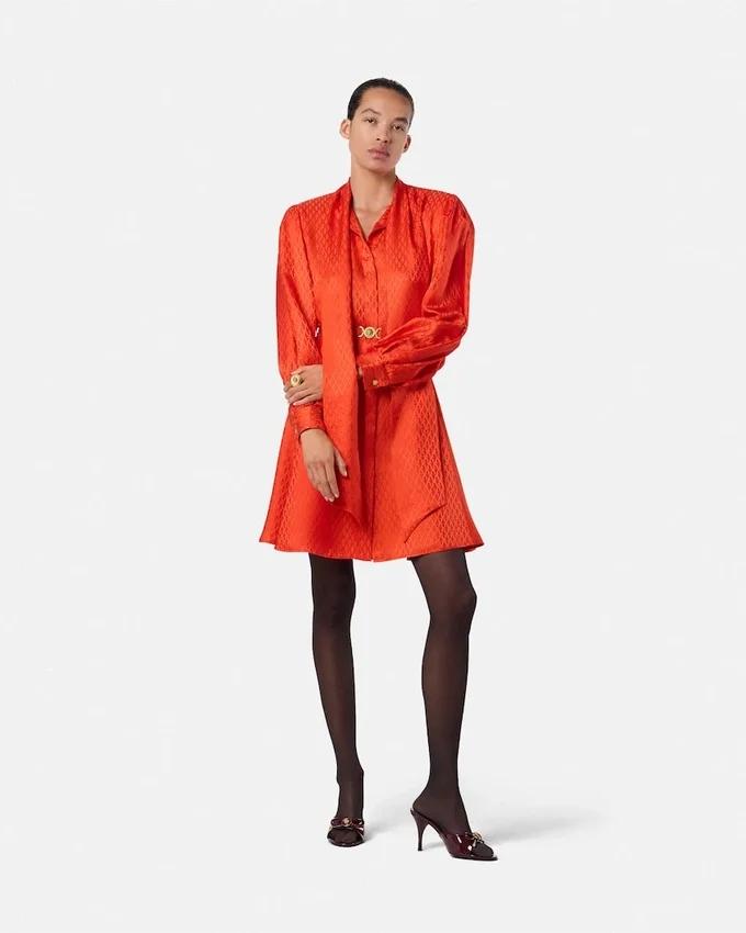 V Allover Jacquard Silk Lavallière Mini Dress V Allover Jacquard Silk Lavallière Mini Dress