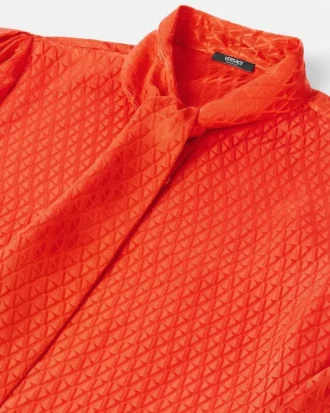 V Allover Jacquard Silk Lavalli&egrave;re Shirt