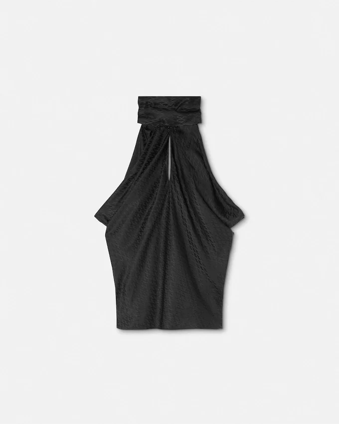 V Allover Jacquard Silk Lavallière Top V Allover Jacquard Silk Lavallière Top