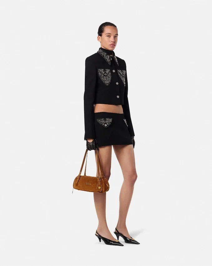 Versace Tag Suede Bowling Bag Versace Tag Suede Bowling Bag