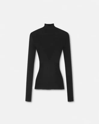 Wool Ribbed Knit Turtleneck Top